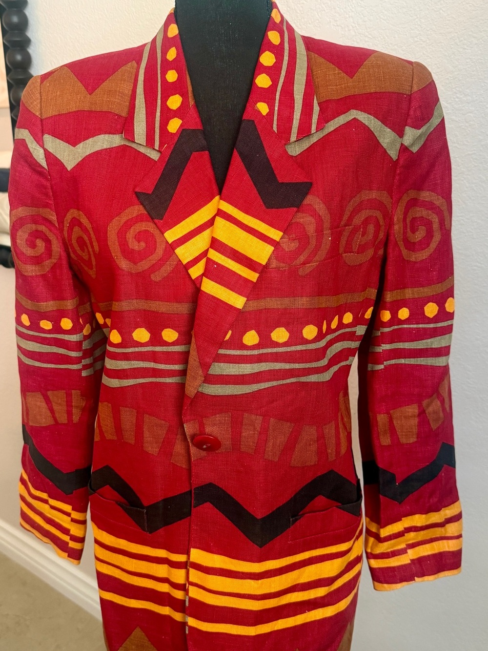 Vintage Red Patterned Casual Women Blazer